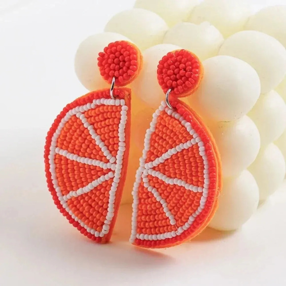 Sicily Lemon Orange Yellow Beaded Earrings - Picture 2 of 9